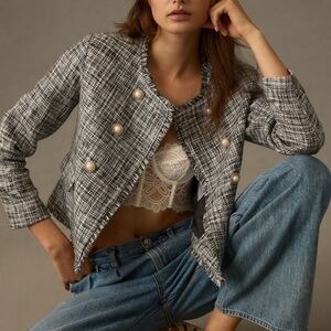 Anthropologie Maeve Double-Breasted Tweed Jacket